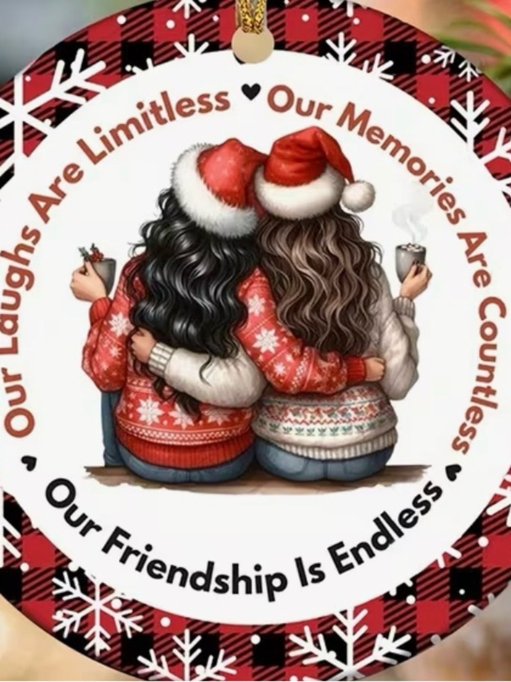 Festive Friendship Holiday Ornament - Red Plaid - Picture 3 of 3